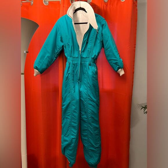 Vintage ski suit reversible NEW w tags. FERA Teal white snowsuit 12 - Picture 2 of 13